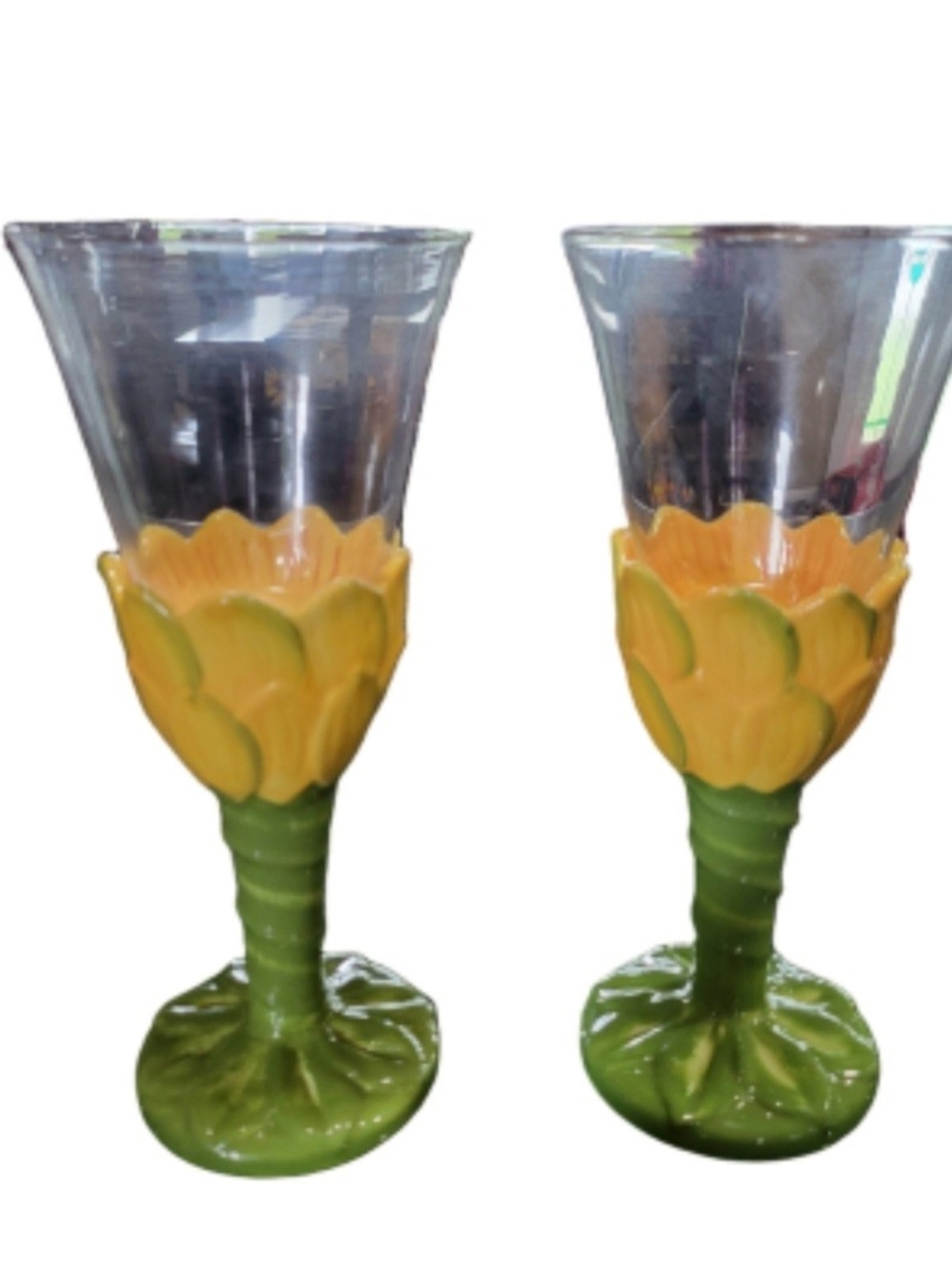 Hand-Painted Floral Stem Goblets - Yellow & Green Manufactured by Nantucket home